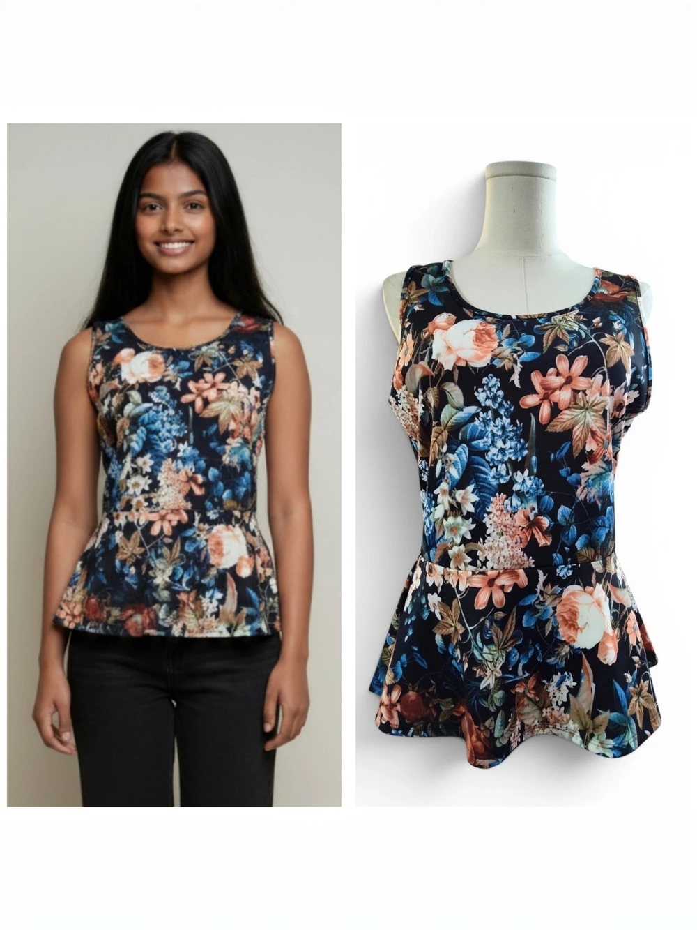 TeenBell Peplum Sleeveless Top Floral Print Juniors Girls Size Large